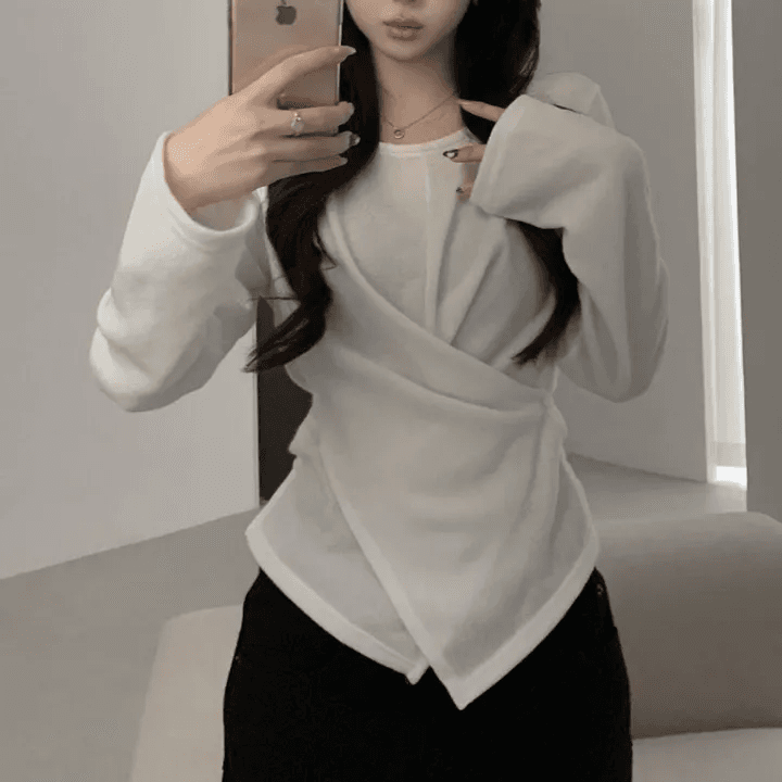 있음 선적 한국 chic 이른 가을 다용도 디자인 센스 십자가 표지 고기 불규칙 얇은 스타일 티셔츠 맨위 상세 이미지 9