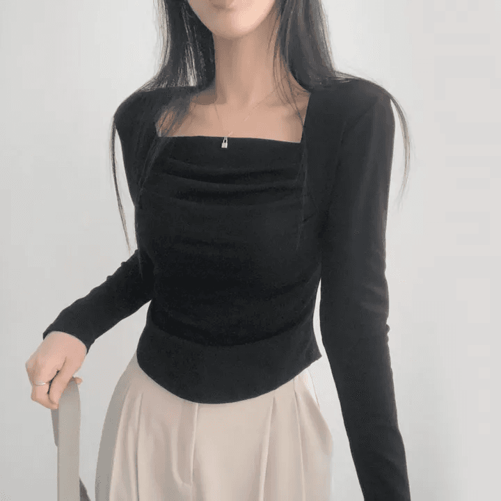 있음 선적 한국 chic 외출용 기본 셔츠 De 플러시 긴팔 슬림해 보이는 몸매 가꾸기 티셔츠 여성 상세 이미지 1