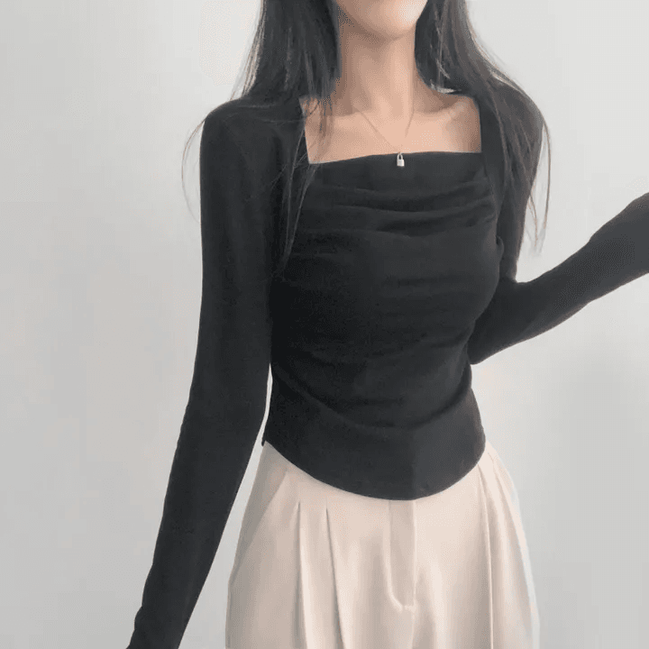 있음 선적 한국 chic 외출용 기본 셔츠 De 플러시 긴팔 슬림해 보이는 몸매 가꾸기 티셔츠 여성 상세 이미지 2