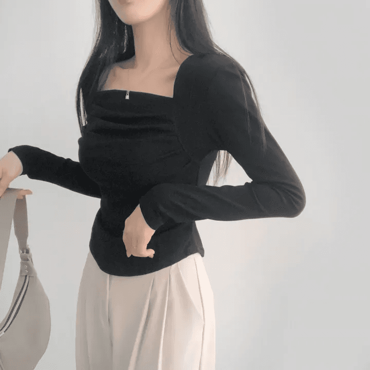 있음 선적 한국 chic 외출용 기본 셔츠 De 플러시 긴팔 슬림해 보이는 몸매 가꾸기 티셔츠 여성 상세 이미지 3