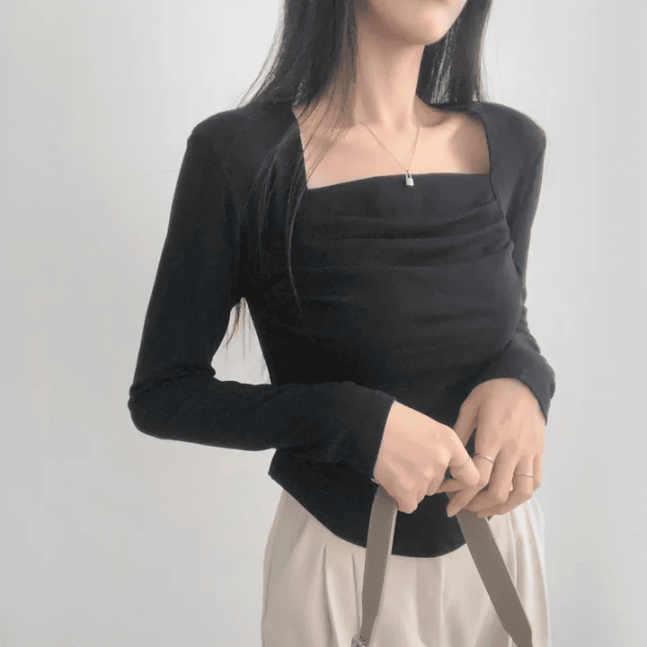 있음 선적 한국 chic 외출용 기본 셔츠 De 플러시 긴팔 슬림해 보이는 몸매 가꾸기 티셔츠 여성 상세 이미지 4
