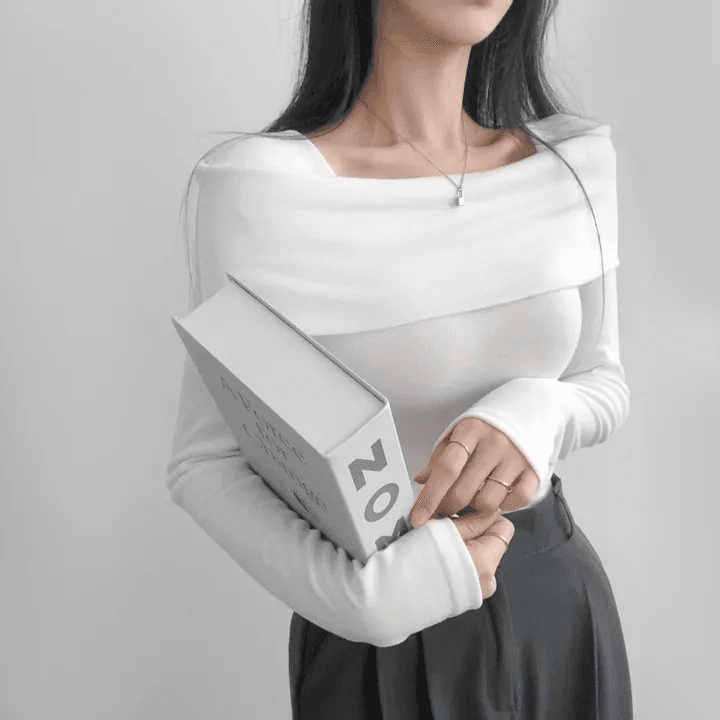 있음 선적 한국 chic 가을 긴팔 기본 셔츠 몸매 가꾸기 이슬 쇄골 보트넥 작은 심장 기계 티셔츠 맨위 상세 이미지 2
