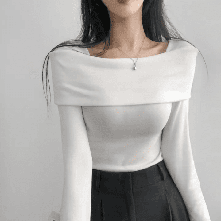 있음 선적 한국 chic 가을 긴팔 기본 셔츠 몸매 가꾸기 이슬 쇄골 보트넥 작은 심장 기계 티셔츠 맨위 상세 이미지 7