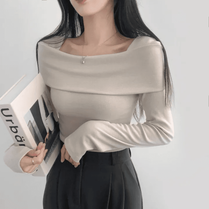 있음 선적 한국 chic 가을 긴팔 기본 셔츠 몸매 가꾸기 이슬 쇄골 보트넥 작은 심장 기계 티셔츠 맨위 상세 이미지 12