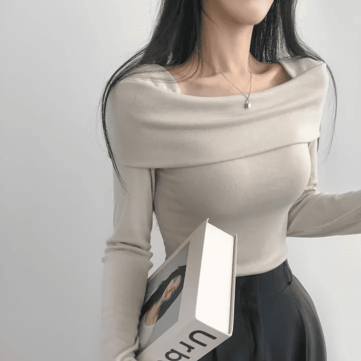 있음 선적 한국 chic 가을 긴팔 기본 셔츠 몸매 가꾸기 이슬 쇄골 보트넥 작은 심장 기계 티셔츠 맨위 상세 이미지 13