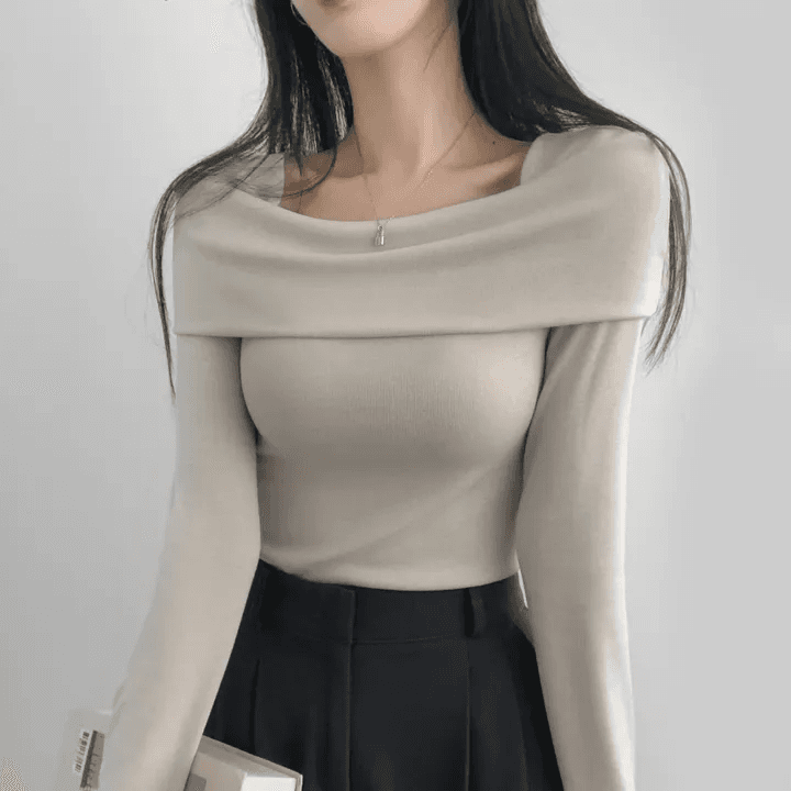 있음 선적 한국 chic 가을 긴팔 기본 셔츠 몸매 가꾸기 이슬 쇄골 보트넥 작은 심장 기계 티셔츠 맨위 상세 이미지 14