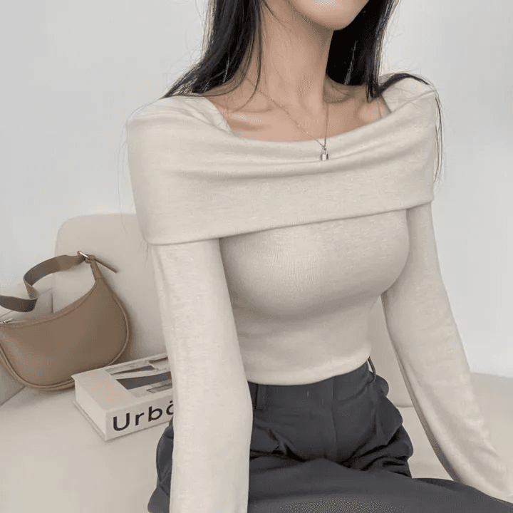있음 선적 한국 chic 가을 긴팔 기본 셔츠 몸매 가꾸기 이슬 쇄골 보트넥 작은 심장 기계 티셔츠 맨위 상세 이미지 15