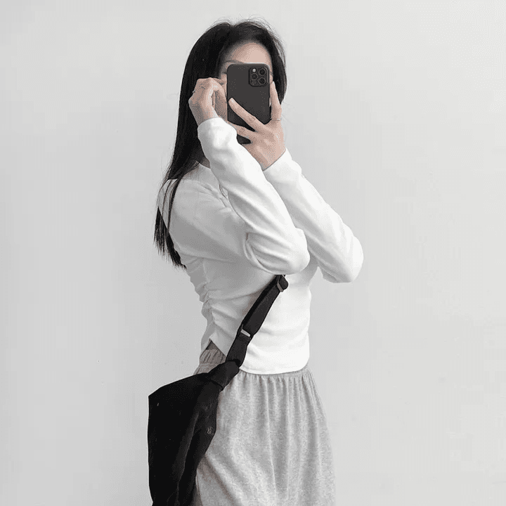 있음 선적 한국 chic 가을 주름 허리 수축 몸매 가꾸기 긴팔 POLO 칼라 티셔츠 맨위 상세 이미지 9