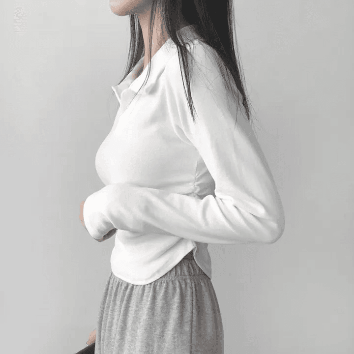 있음 선적 한국 chic 가을 주름 허리 수축 몸매 가꾸기 긴팔 POLO 칼라 티셔츠 맨위 상세 이미지 11