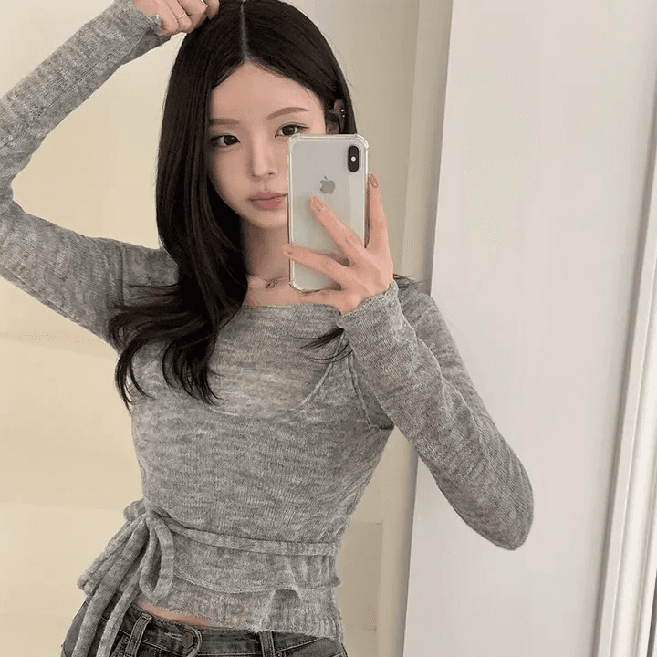 지금 재고 있음 한국 chic 가을 달콤함 페이크 레이어드 스트랩 니트 스웨터 얇은 스타일 스웨터 품격 다용도 맨위 상세 이미지 9
