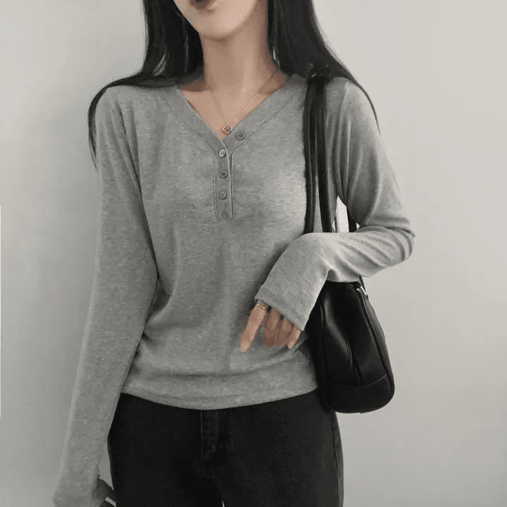 있음 선적 한국 chic 가을 V넥 기본 셔츠 긴팔 연삭 털 맨위 이미지 3