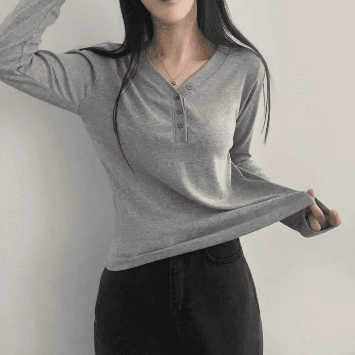 있음 선적 한국 chic 가을 V넥 기본 셔츠 긴팔 연삭 털 맨위 상세 이미지 6