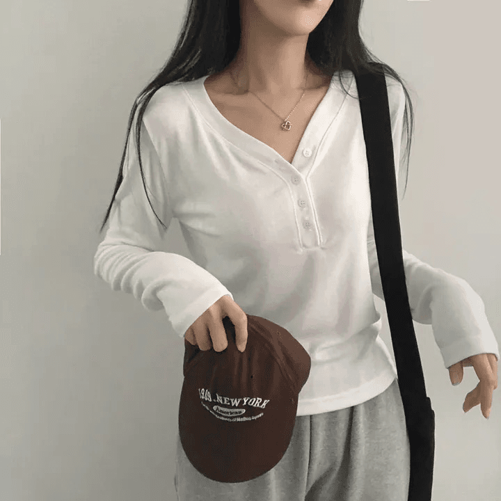 있음 선적 한국 chic 가을 V넥 기본 셔츠 긴팔 연삭 털 맨위 상세 이미지 9