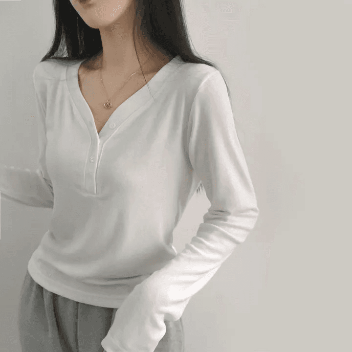 있음 선적 한국 chic 가을 V넥 기본 셔츠 긴팔 연삭 털 맨위 상세 이미지 13