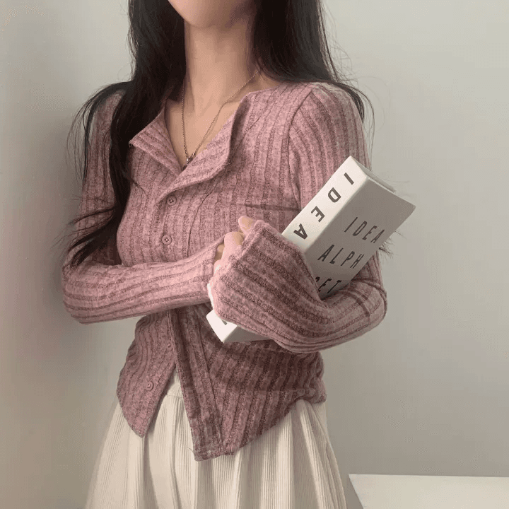 지금 재고 있음 한국 chic 가을 오픈 가디건 몸매 가꾸기 슬림해 보이는 품격 단추 긴팔 맨위 상세 이미지 6