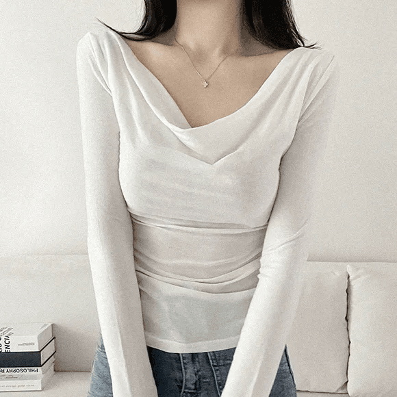 있음 선적 한국 chic 봄 가을 고급 센스 품격 흔들다 칼라 긴팔 디자인 센스 몸매 가꾸기 니트 맨위 이미지 4