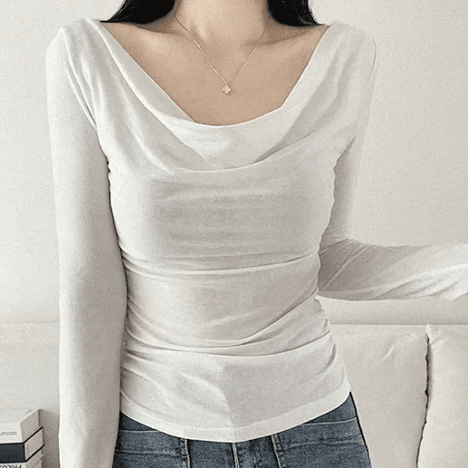 있음 선적 한국 chic 봄 가을 고급 센스 품격 흔들다 칼라 긴팔 디자인 센스 몸매 가꾸기 니트 맨위 상세 이미지 3