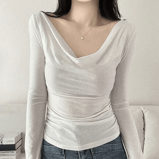 있음 선적 한국 chic 봄 가을 고급 센스 품격 흔들다 칼라 긴팔 디자인 센스 몸매 가꾸기 니트 맨위 상세 이미지 6