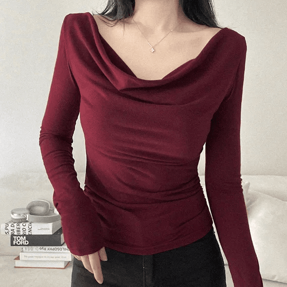 있음 선적 한국 chic 봄 가을 고급 센스 품격 흔들다 칼라 긴팔 디자인 센스 몸매 가꾸기 니트 맨위 상세 이미지 9