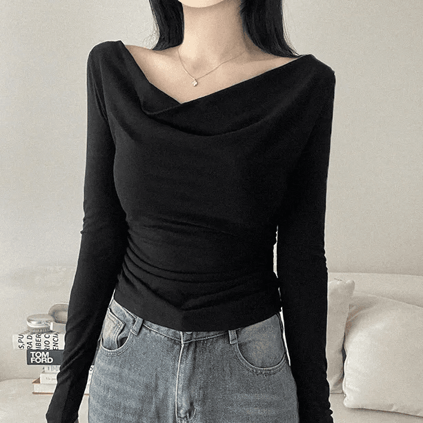 있음 선적 한국 chic 봄 가을 고급 센스 품격 흔들다 칼라 긴팔 디자인 센스 몸매 가꾸기 니트 맨위 상세 이미지 11