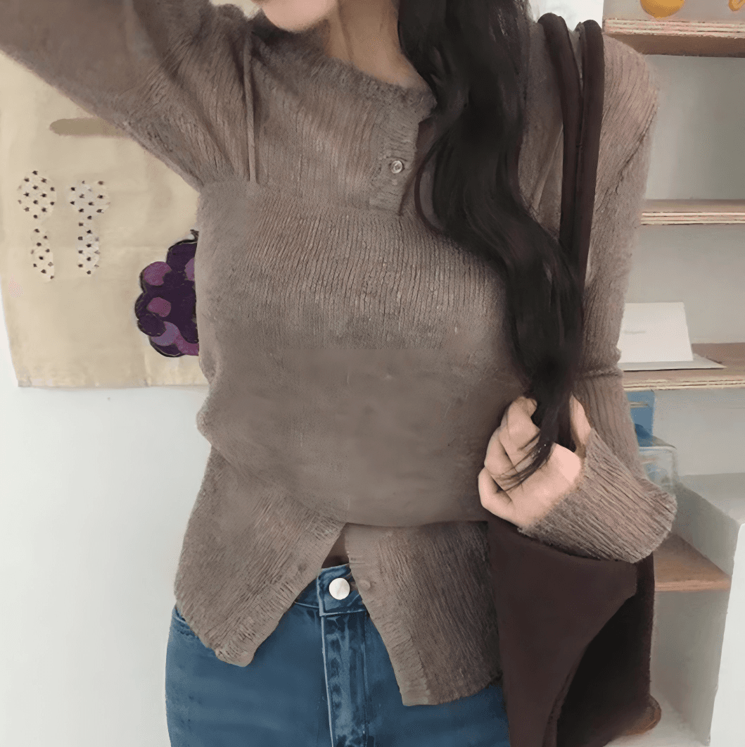 있음 선적 한국 chic 가을 새로운 투피스 세트 라운드 넥 몸매 가꾸기 니트 오픈 가디건 슬립 스택 착용 품격 세트 이미지 3