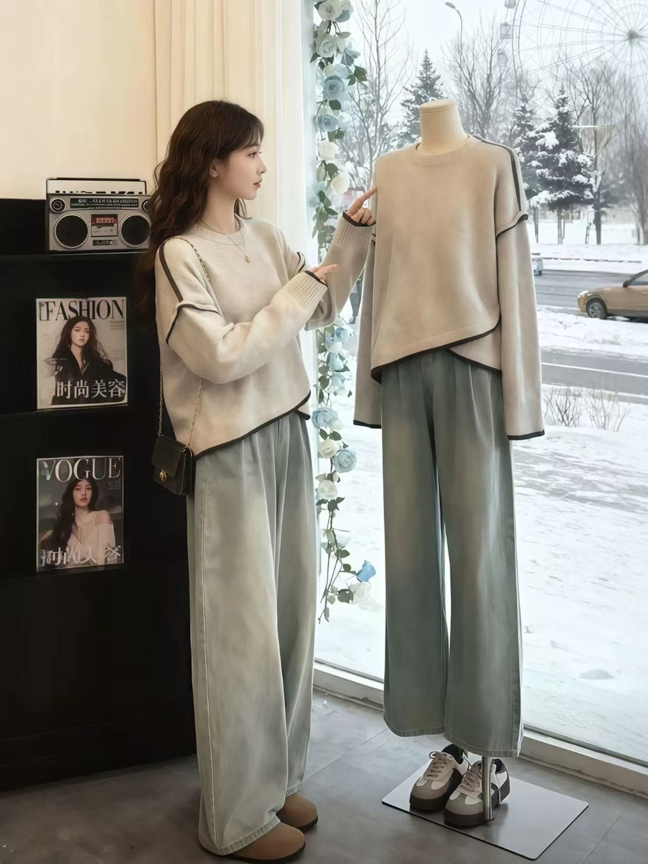 회색 불규칙 니트 스웨터 여자 2026 봄 새로운 수 있습니다. 외출용 인사이드 가져 가라. 디자인 센스 작은 대중 맨위 상세 이미지 2