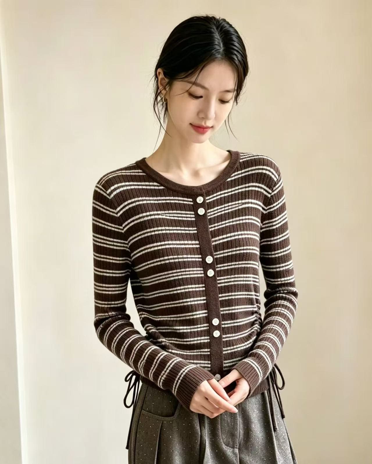 한 부서 분위기 센스 착용 가져 가라. 배색 스트라이프 예쁜 스웨터 니트 여성 가을 겨울 몸매 가꾸기 슬림해 보이는 인사이드 잡아라. 의류 상세 이미지 4