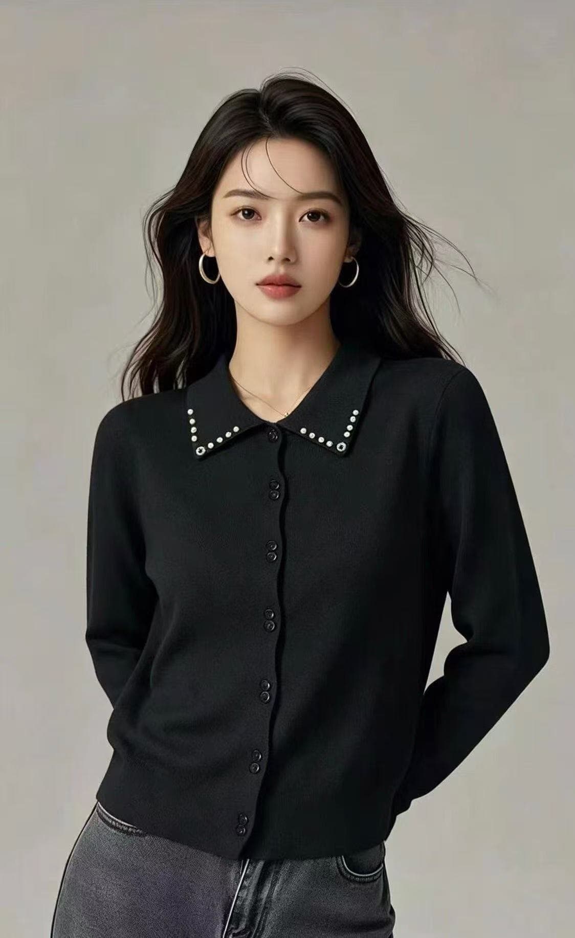 2026 가을 겨울 새로운 한국 스타일 몸매 가꾸기 폴로 칼라 디자인 센스 외국 가스 연령 감소 패치워크 색상 맨위 트렌디 상세 이미지 2