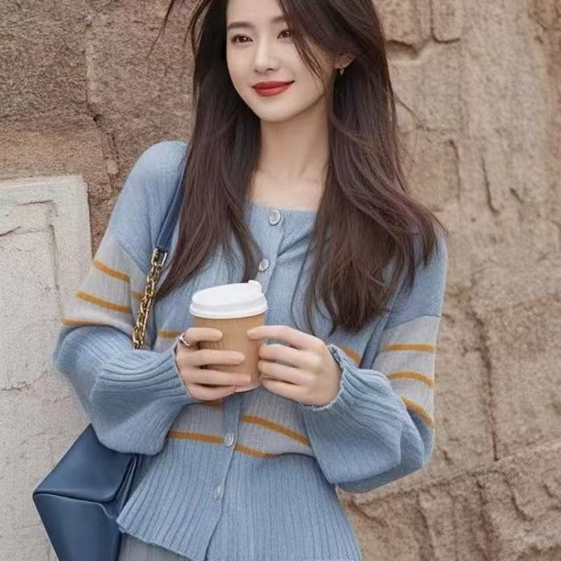 2026 가을 한 부서 chic 맨위 고급 유럽 상품 외국 가스 고유 한 Chic 작은 대중 슈퍼 잘 생긴 파란색 니트 스웨터 상세 이미지 3
