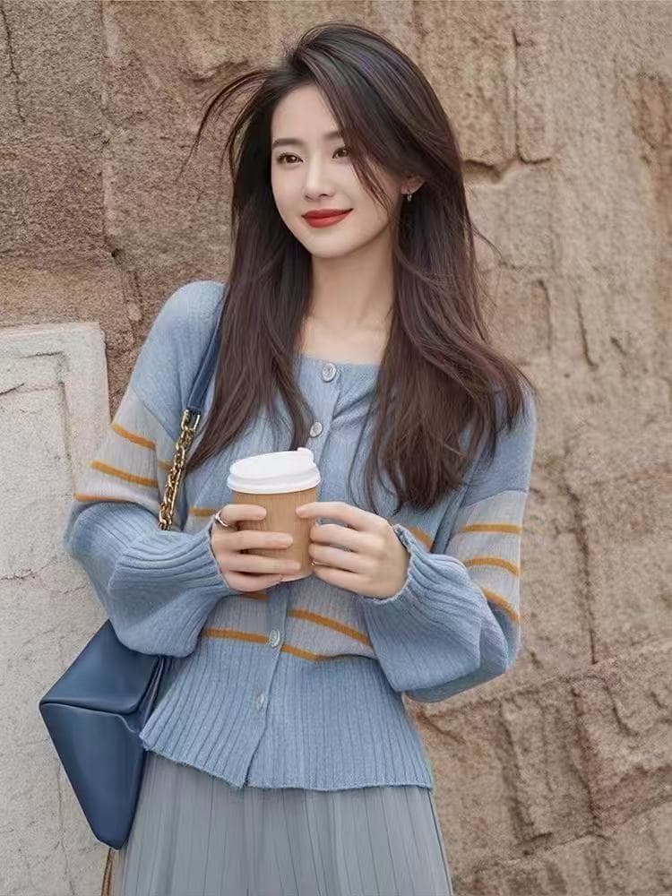 2026 가을 한 부서 chic 맨위 고급 유럽 상품 외국 가스 고유 한 Chic 작은 대중 슈퍼 잘 생긴 파란색 니트 스웨터 상세 이미지 5