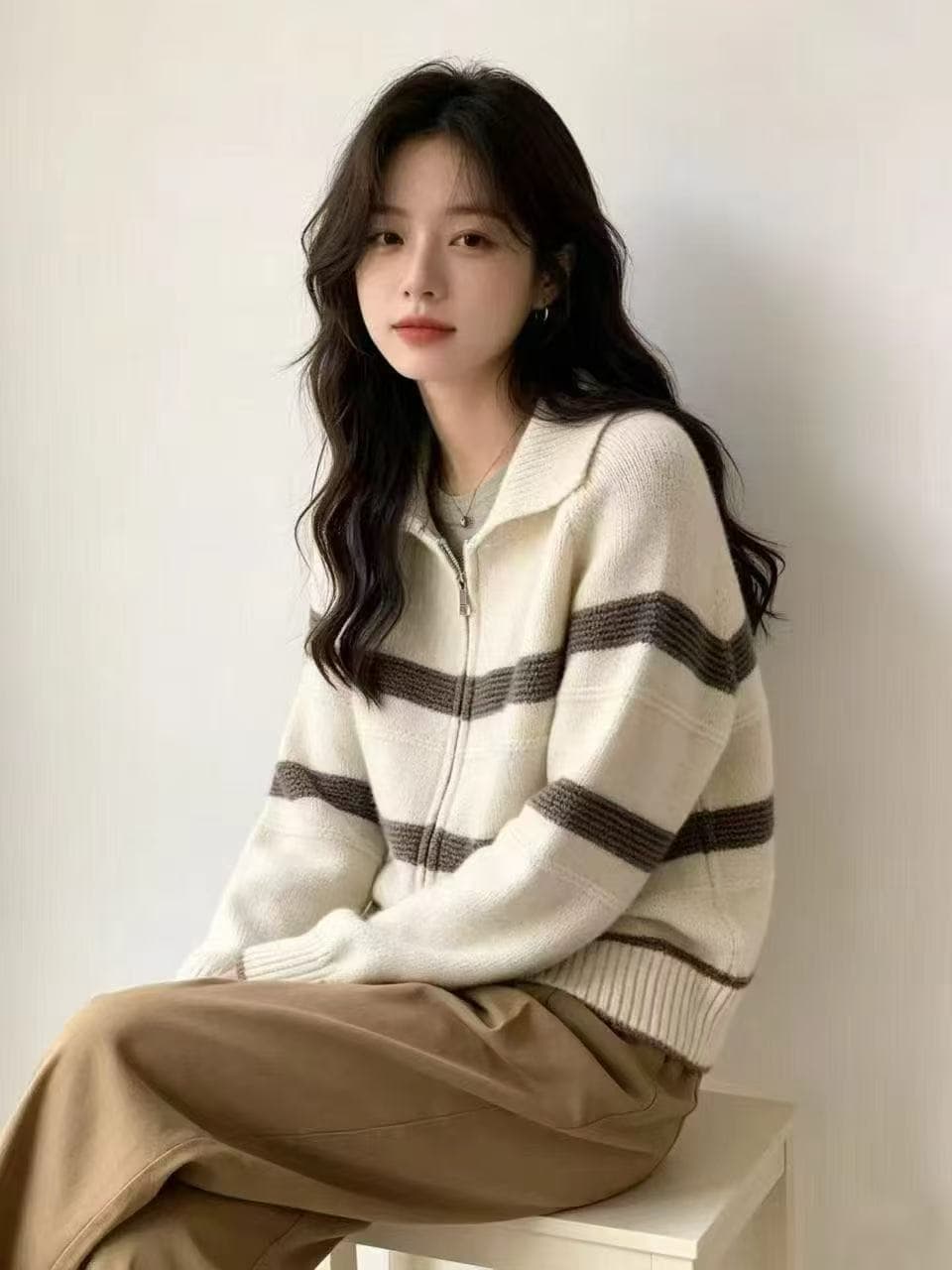 슈퍼 잘 생긴 ~ 중 한 부서 스트라이프 스웨터 여자 2026 새로운 가을 겨울 니트 오픈 가디건 한국 동다 문에 외투 상세 이미지 5