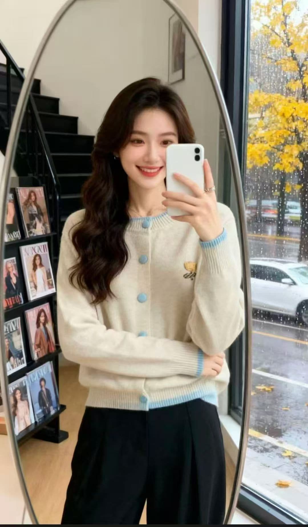 2026 년 새로운 한 부서 다용도 라운드 넥 스웨터 오픈 가디건 여성 코트 슈퍼 화재 꽃 자수 니트 맨위 연령 감소