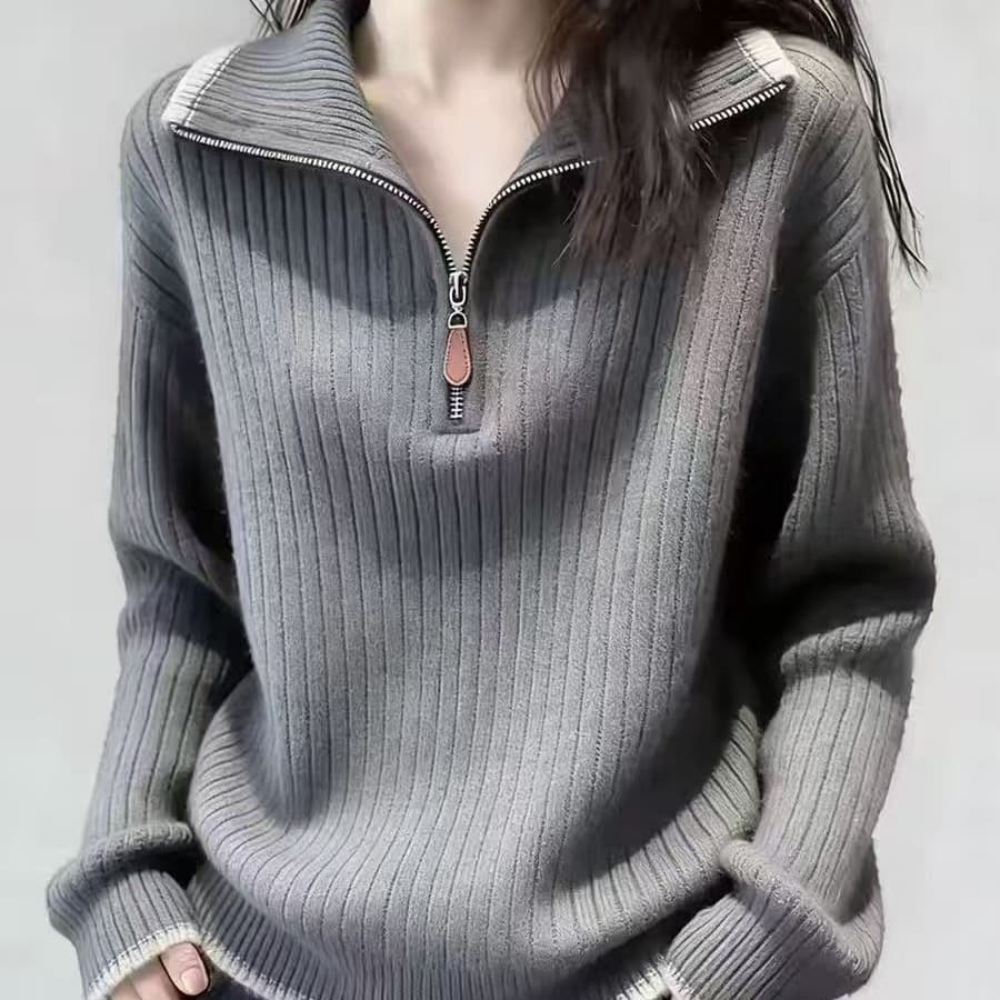 포도 보라색 폴로 칼라 하프 지퍼 루즈핏 스트라이프 스웨터 2026 가을 한 부서 운동 바람 작은 대중 고유 한 맨위 여성 이미지 5