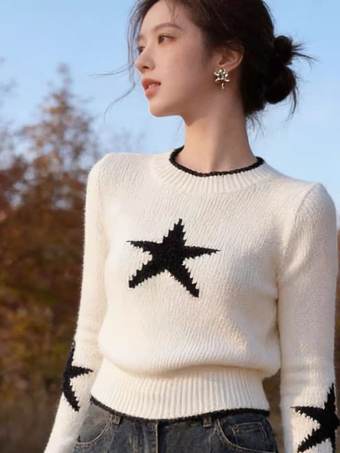 별 자카드 니트 스웨터 2026 가을 겨울철 폭발 한 부서 미니멀리즘 출퇴근 착용 가져 가라. 스웨터 맨위 여성 상세 이미지 5