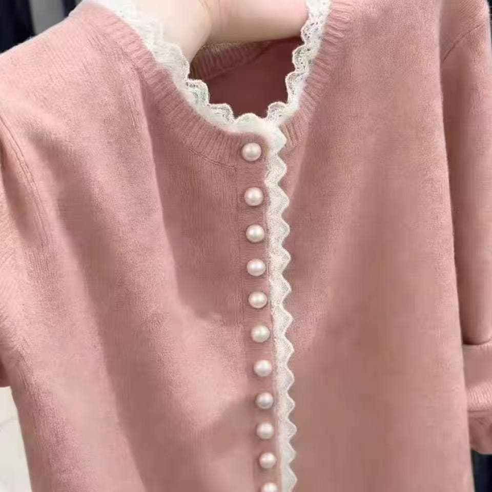 작은 샤넬 스타일 레이스 레이스 니트 오픈 가디건 여성 가을 겨울 재킷 새로운 부드러운 바람 부드러운 찹쌀 연령 감소 기본 셔츠 여성 이미지 5