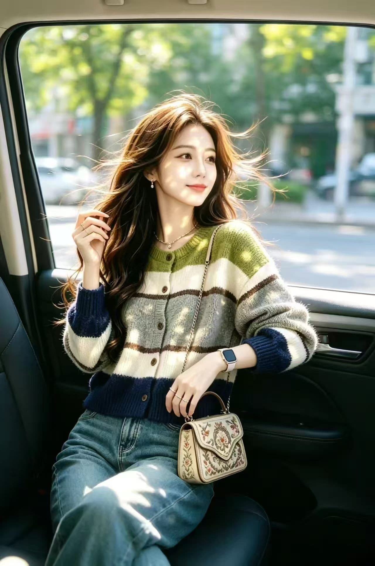 디자인 센스 배색 스트라이프 스웨터 오픈 가디건 여성 가을 겨울 루즈핏 레트로 느긋한 바람 부드러운 찹쌀 작은 키 니트 재킷 이미지 3