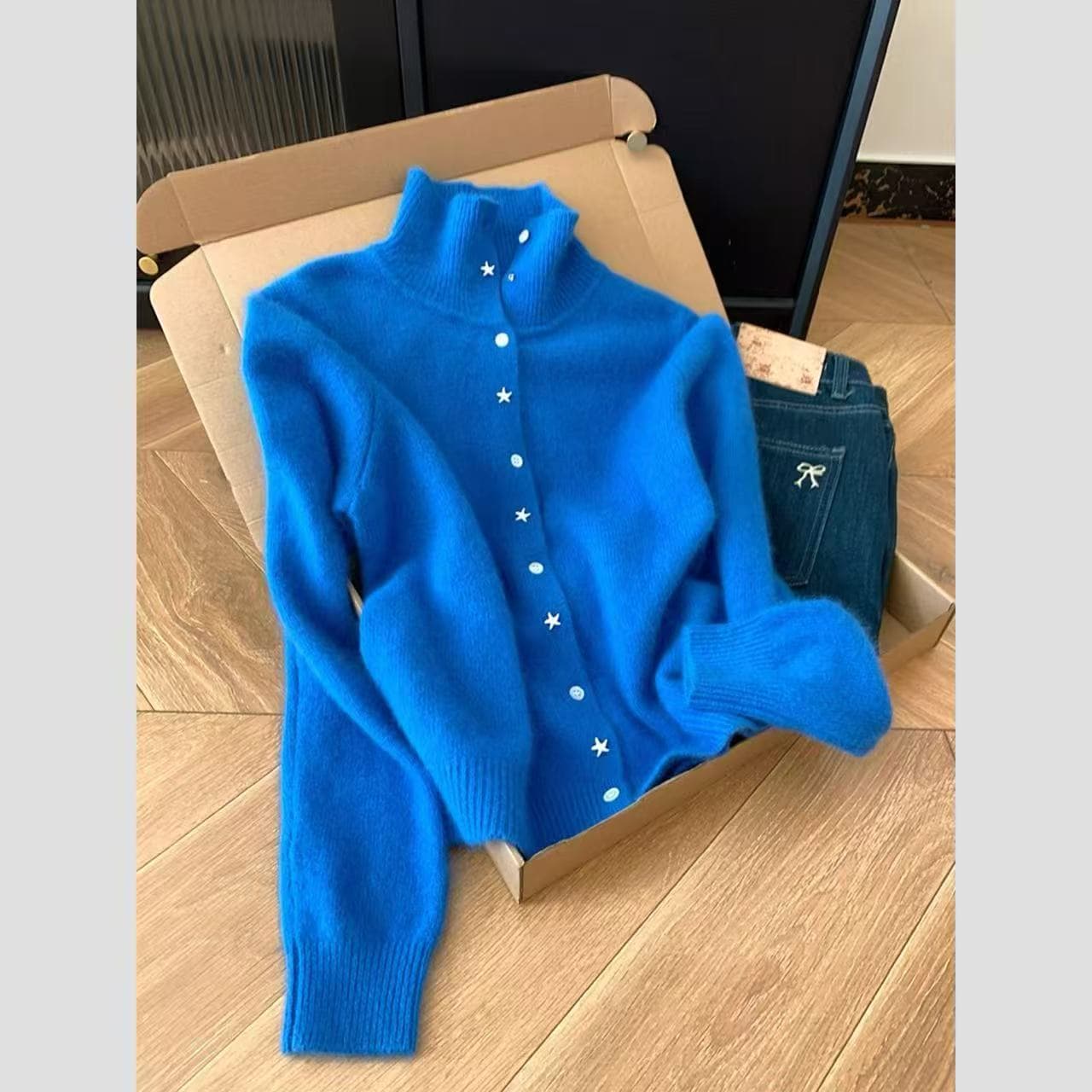상체 잘 있 품격 주황색 작은 샤넬 스타일 터틀넥 오픈 가디건 스웨터 여자 가을 겨울철 부드러운 찹쌀 찹쌀 보온 맨위 이미지 4