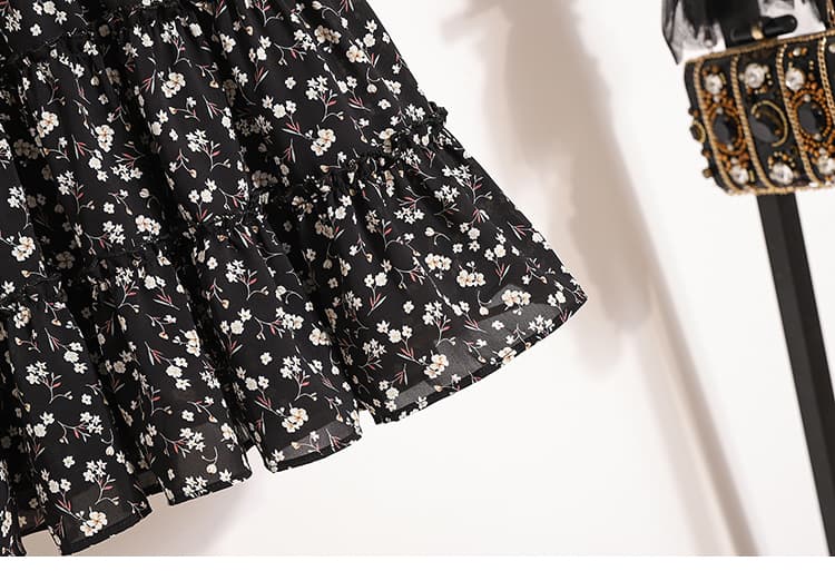 실사 빅 사이즈 여성 의류 지방 mm 패션 다용도 한 부서 외국 가스 연령 감소 슬림해 보이는 히비스커스 라 마 꽃무늬 미니 스커트 케이크 드레스 상세 이미지 18