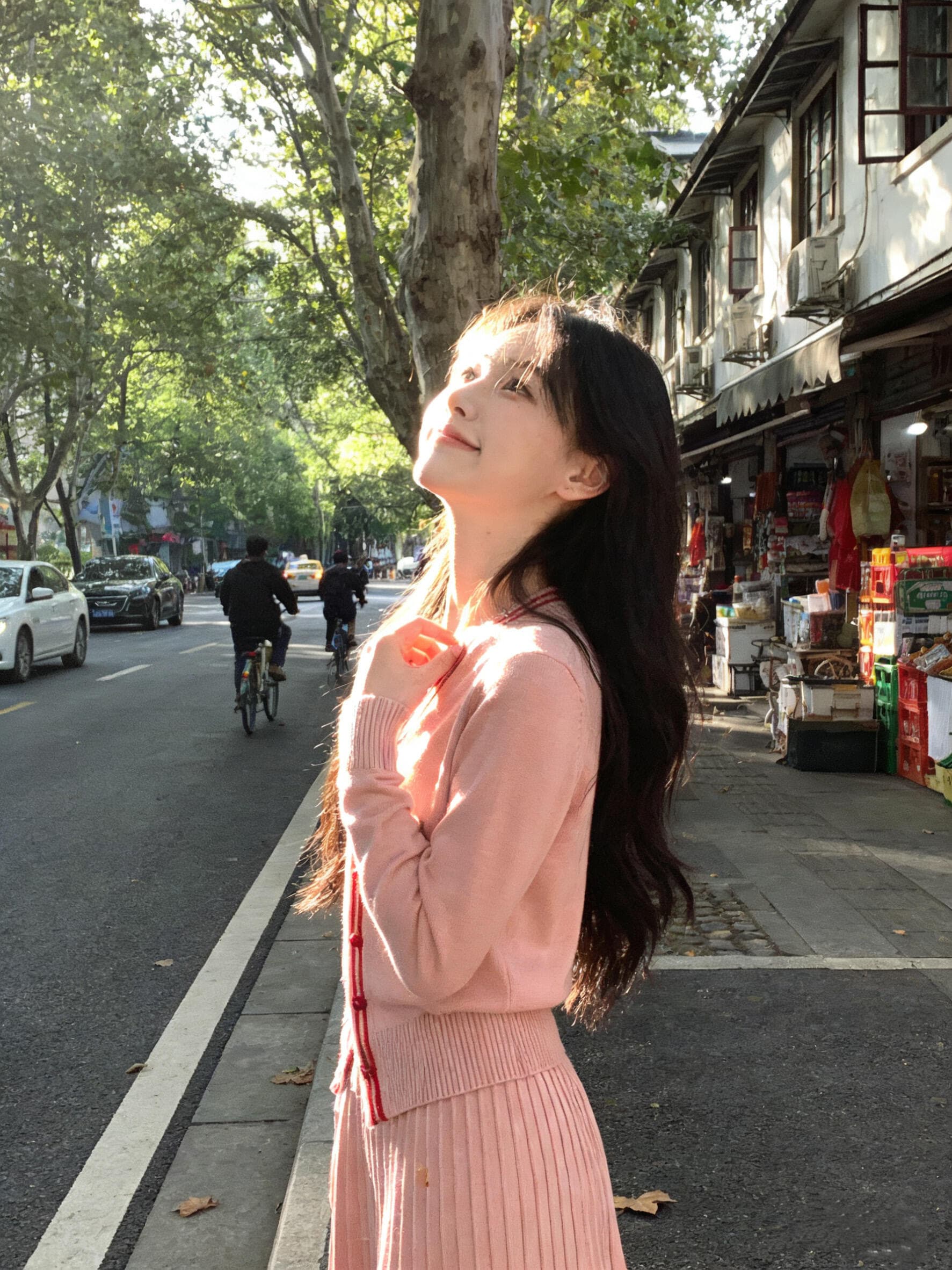있음 도착 학원 스타일 세트 여성 가을 겨울철 V넥 스웨터 오픈 가디건 하이웨이스트 니트 플리츠 반신 스커트 투피스 세트 상세 이미지 2