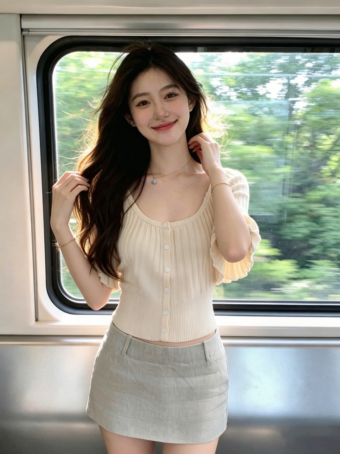 있음 도착 계란 놓기 야옹 장기 화이트 코우 26 신제품 30 양모 장기 Pleat 대 라운드 넥 니트 맨위 상세 이미지 7
