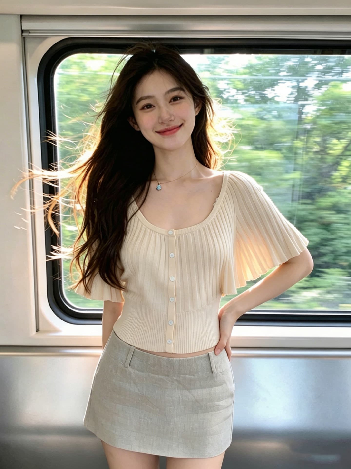 있음 도착 계란 놓기 야옹 장기 화이트 코우 26 신제품 30 양모 장기 Pleat 대 라운드 넥 니트 맨위 상세 이미지 8