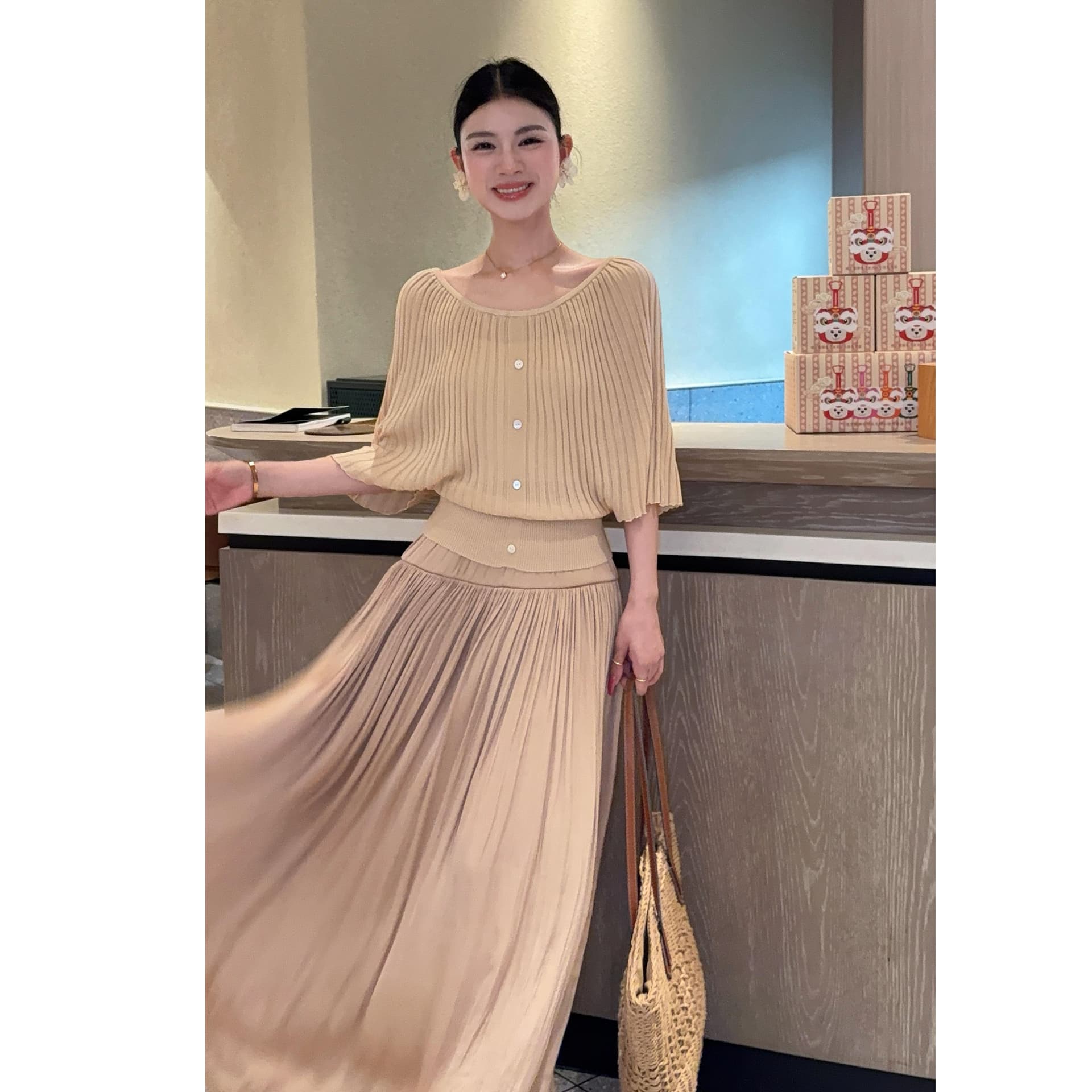 리 후이 하나 부드러운 분말 안개 여름 프랑스식 스타일 Pleat 여신 데이트 디자인 센스 xi 슬림해 보이는 표지 고기 초박형 셔츠 상세 이미지 1