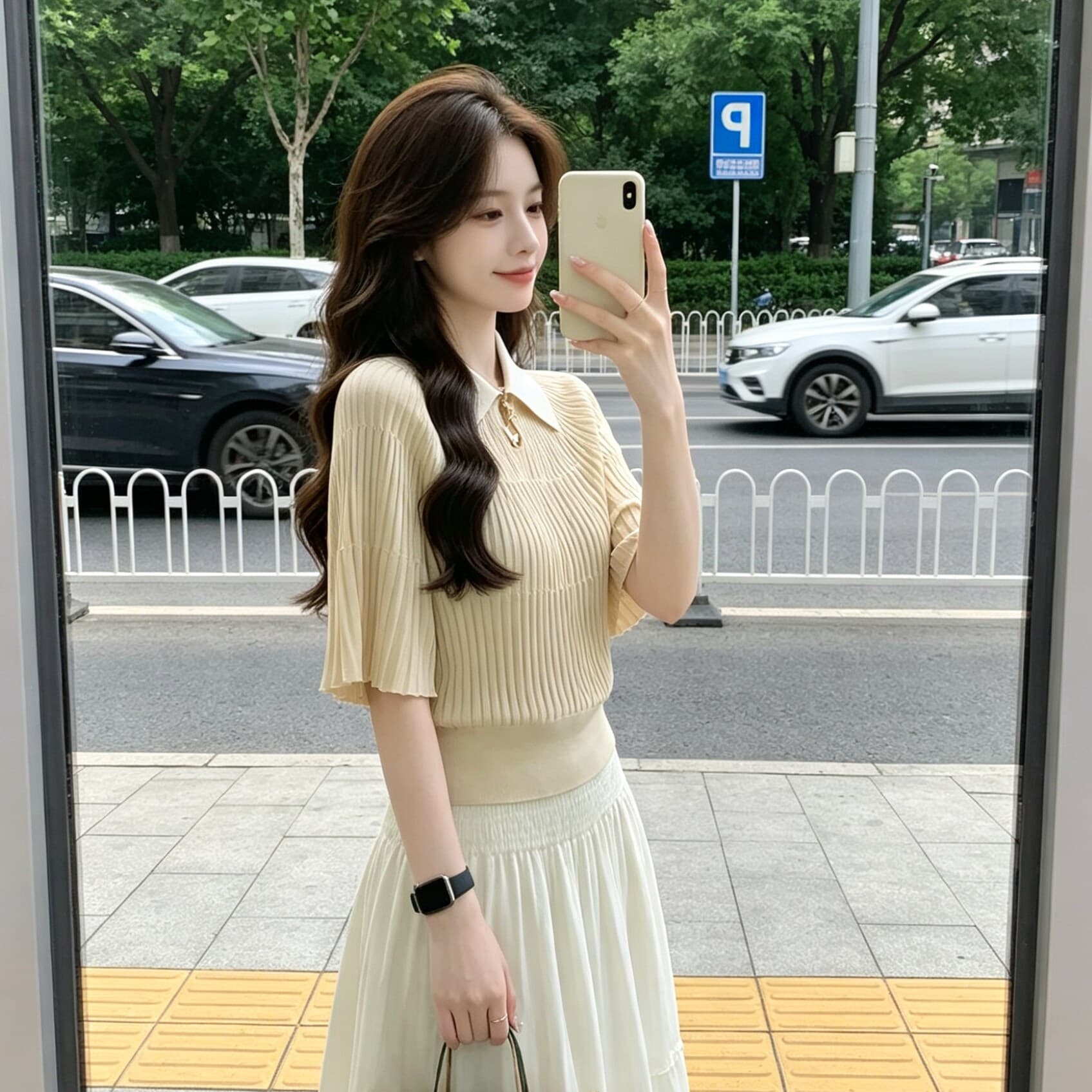있음 도착 망토 디자인 센스 반팔 티셔츠 여성 여름 2026 새로운 인사이드 가져 가라. 기본 셔츠 맨위 상세 이미지 2