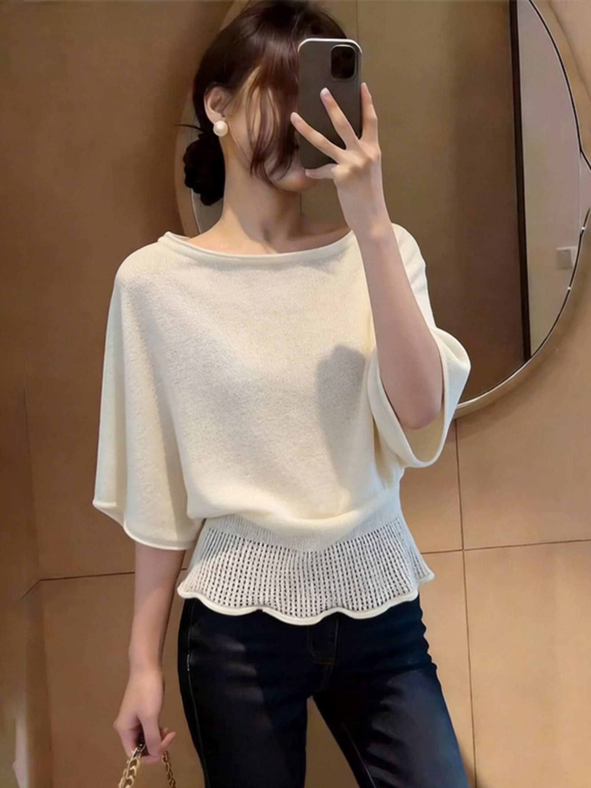있음 도착 프랑스식 홀로우 아웃 자외선 차단 니트 스웨터 여성 여름 루즈핏 느긋한 바람 외부 가져 가라. 블라우스 얇은 스타일 맨위 상세 이미지 2