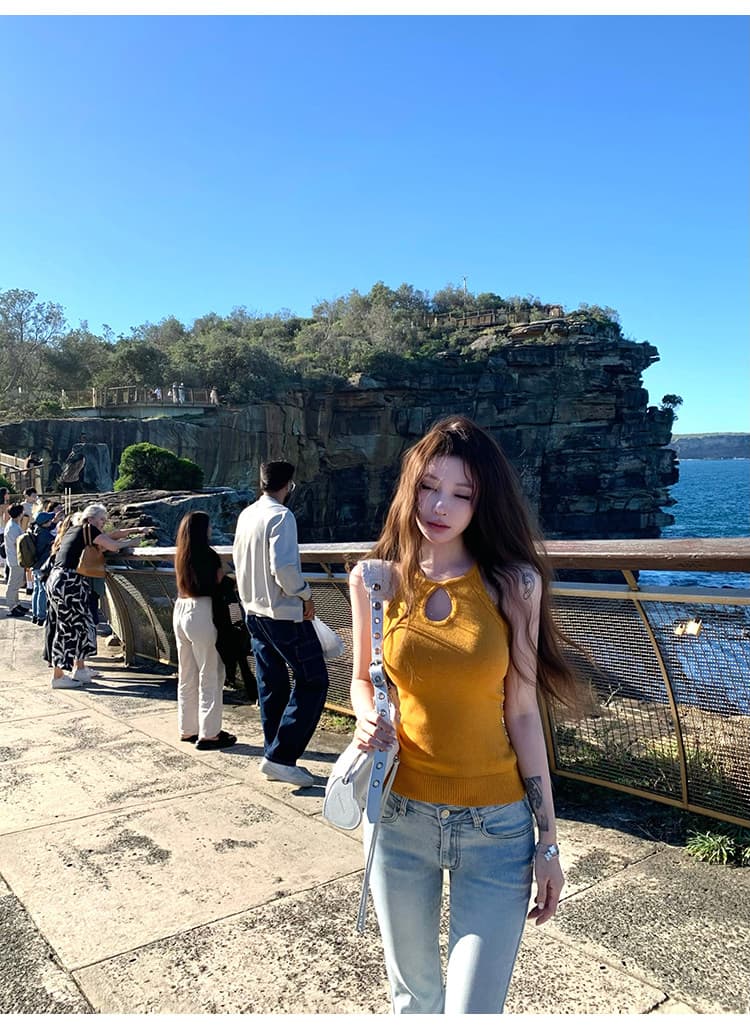 있음 도착 네온 연애 편지 물방울 모양 홀로우 아웃 디자인 복수 짜다 행침 목 니트 슬립 맨위 상세 이미지 27