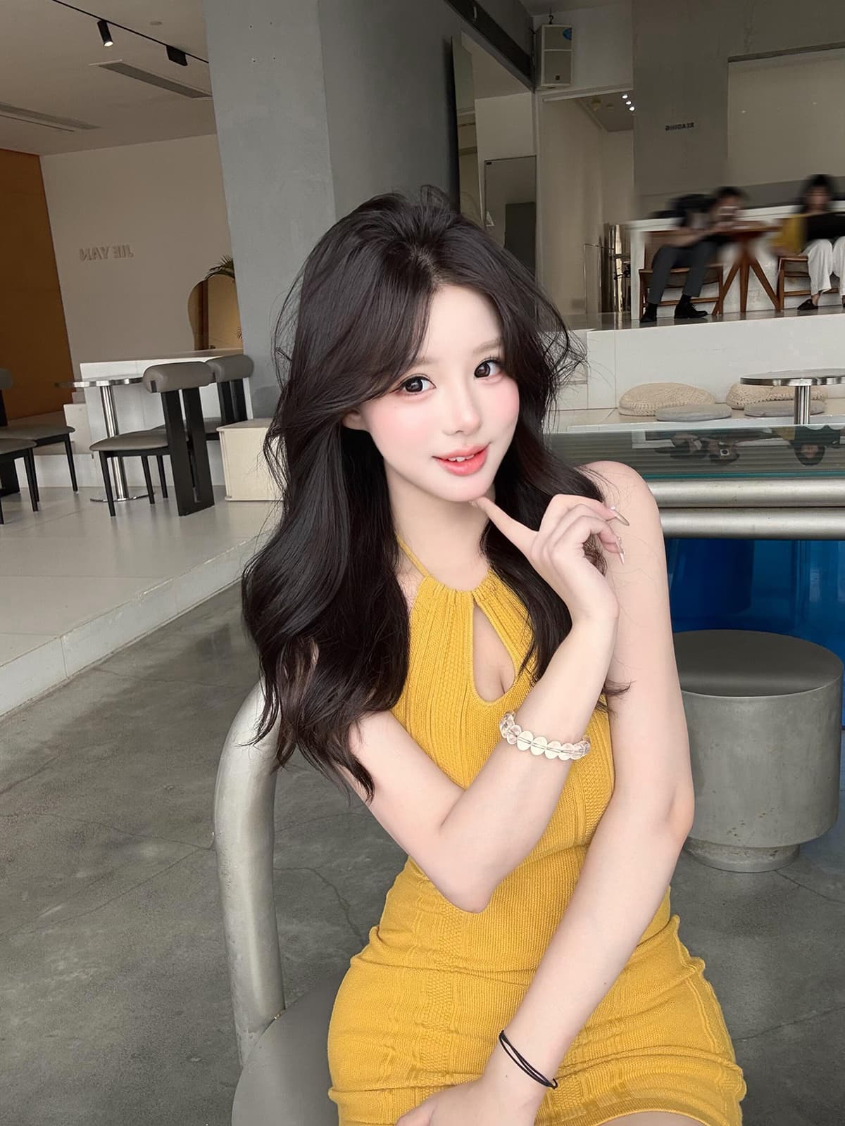 있음 도착 shop 주말 맑은 황색 행침 목 홀로우 아웃 여성 드레스 봄 여름 허리 수축 모직물 타이트 스커트 미니 스커트 상세 이미지 1