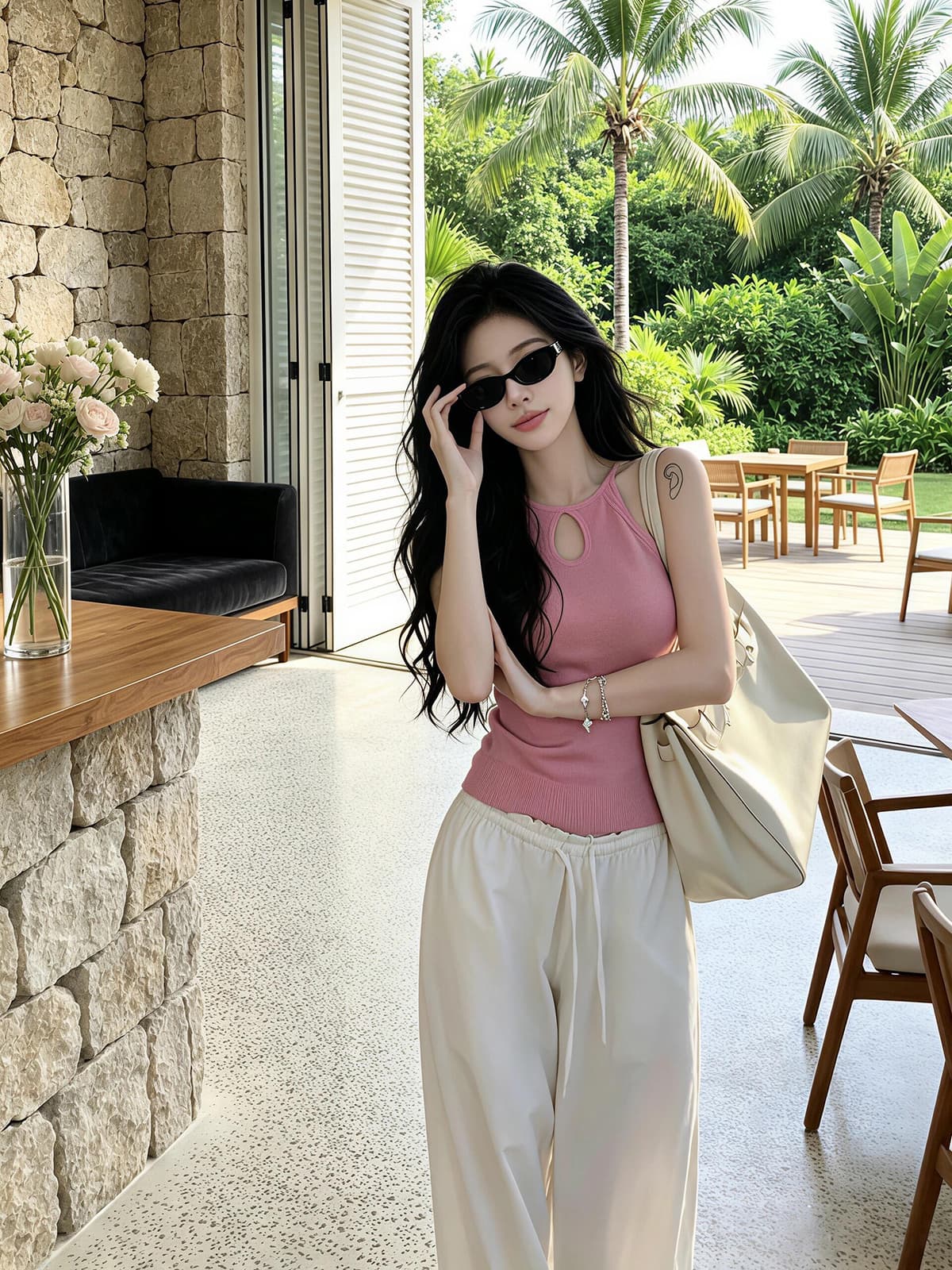 있음 도착 네온 연애 편지 물방울 모양 홀로우 아웃 디자인 복수 짜다 행침 목 니트 슬립 맨위 상세 이미지 1