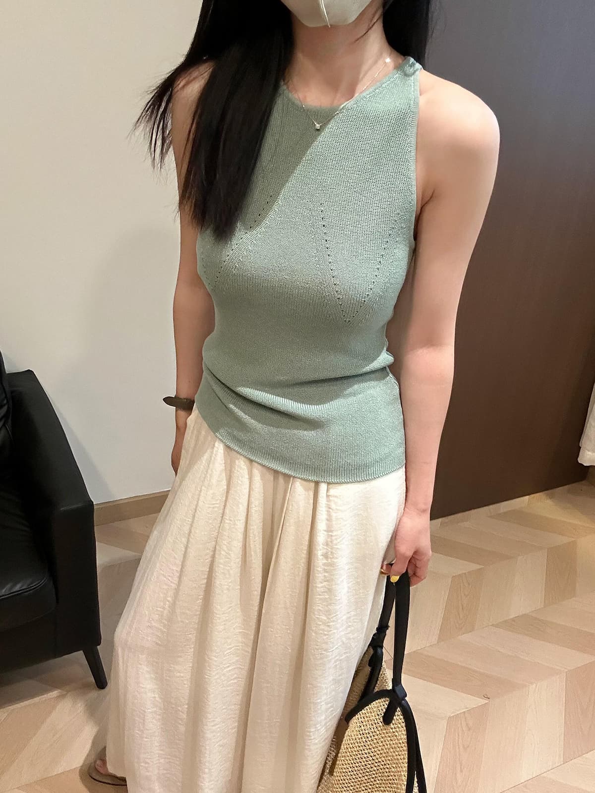 있음 도착 한 부서 디자인 센스 홀로우 아웃 니트 아마 조끼 여성 아모이 Chic 몸매 가꾸기 슬림해 보이는 민소매 맨위 상세 이미지 4