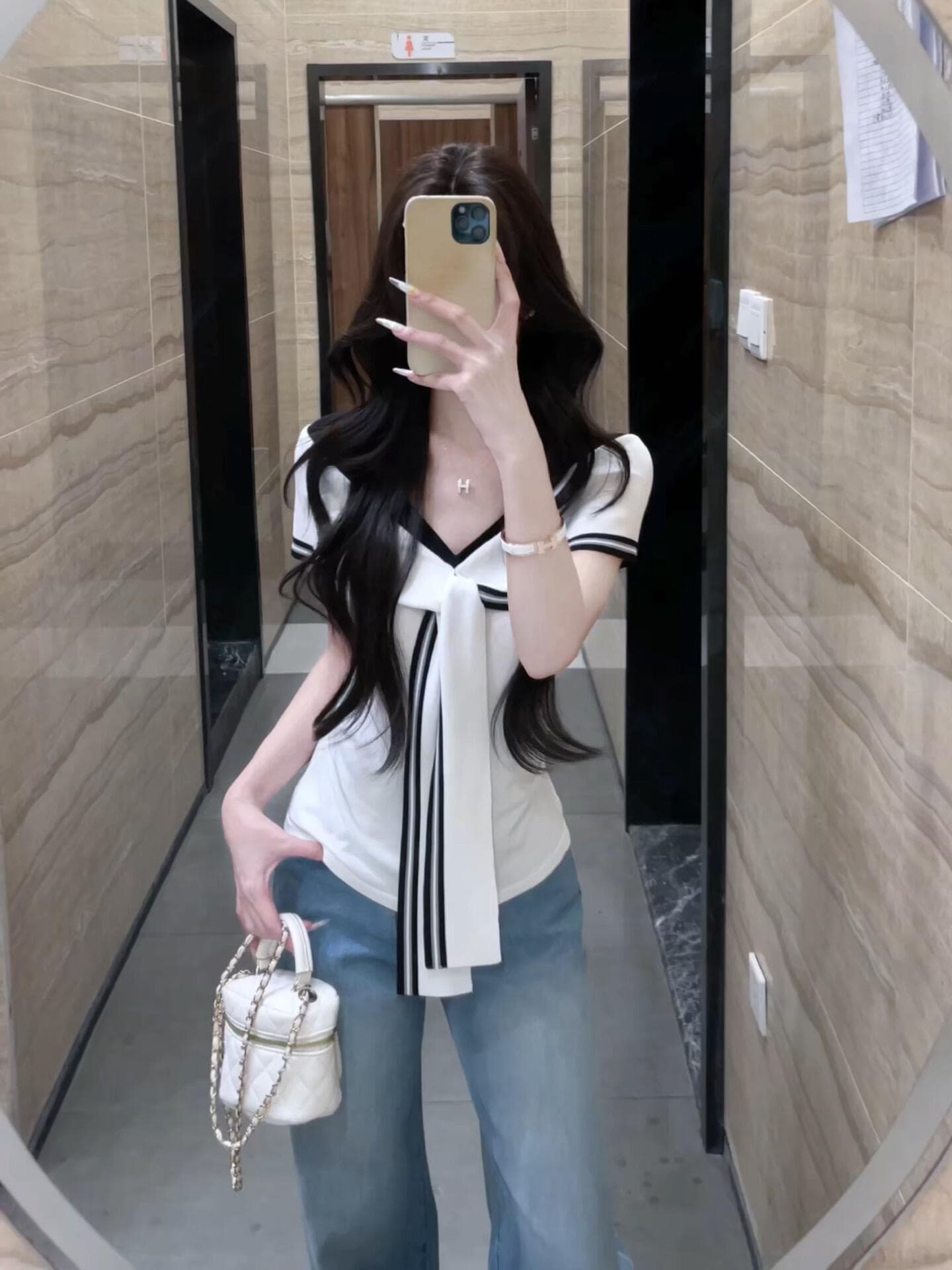있음 도착 해군 칼라 민소매 아코디언 니트 스웨터 여성 여름 고급 센스 느긋한 몸매 가꾸기 프랑스식 화이트 맨위 상세 이미지 9
