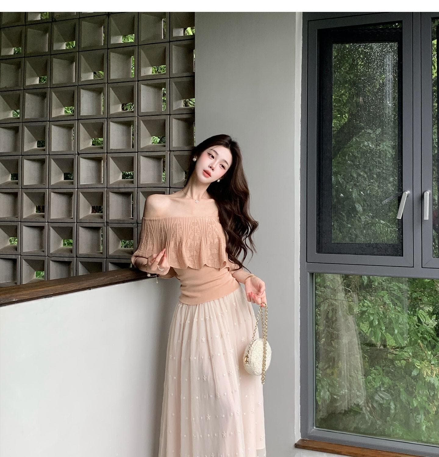 있음 도착 무쯔리 목자이 ~ 중 리 부드러운 순수한 욕망 바람 오프숄더 프릴 홀로우 아웃 니트 맨위 상세 이미지 8